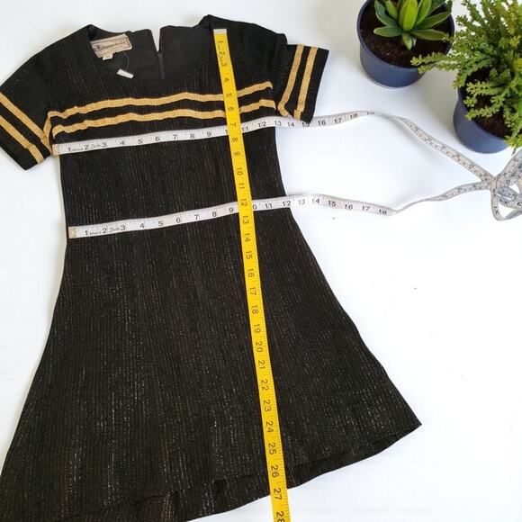 Flawed 1960s 70s Vintage Young Edwardian Micro Mini Black Lurex Dress Size XXS - Picture 6 of 8